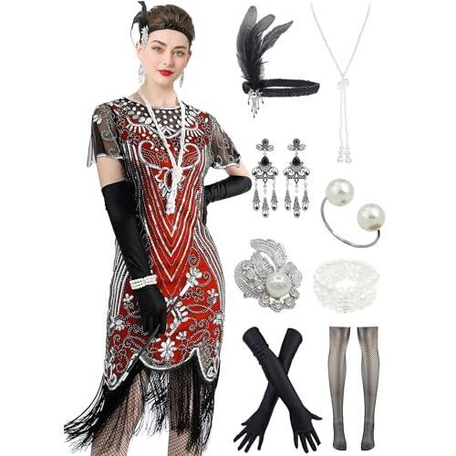 8452 1920s Gatsby Inspired Sequin Beads Fringe Flapper Cocktail